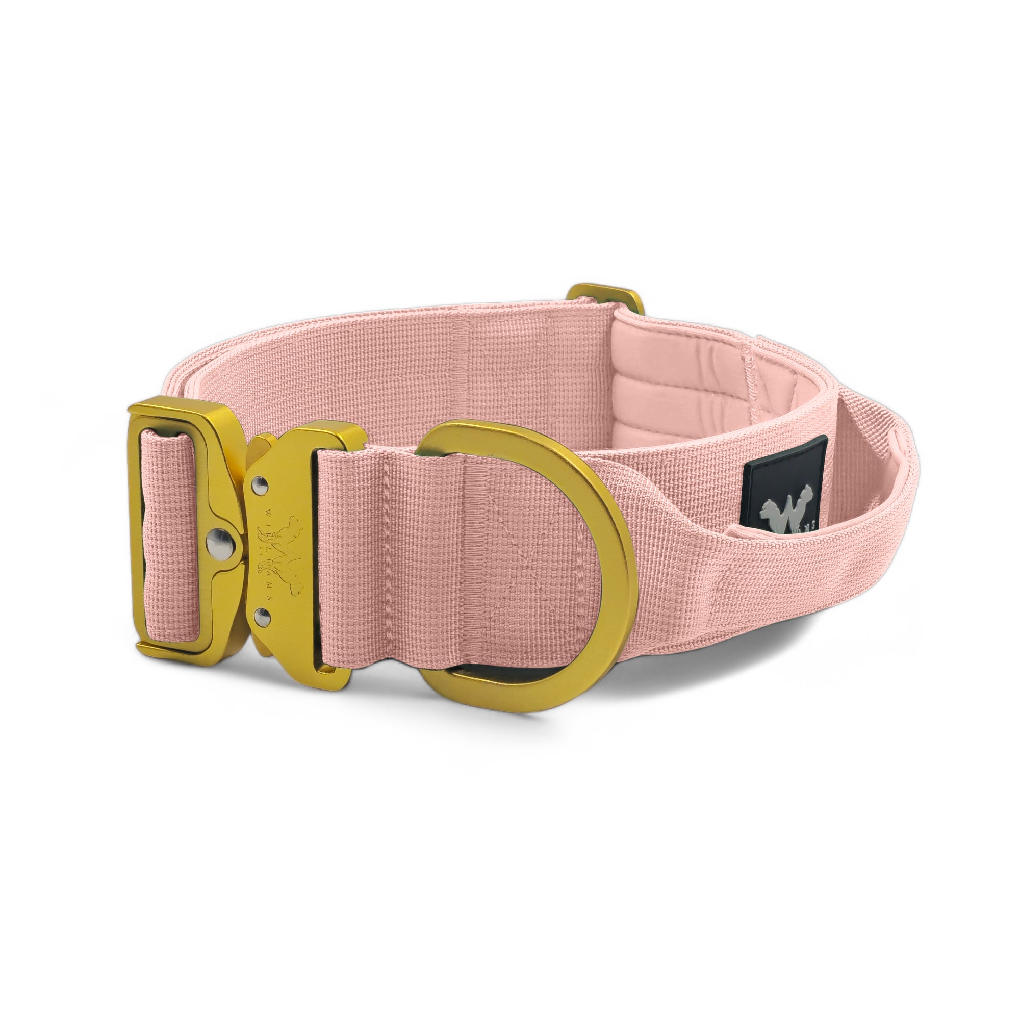 Light Tactical Collar 5CM Soft Pink | Quad Stitched Nylon Lightweight Gold Aluminium Buckle + D Ring Adjustable Collar With Handle