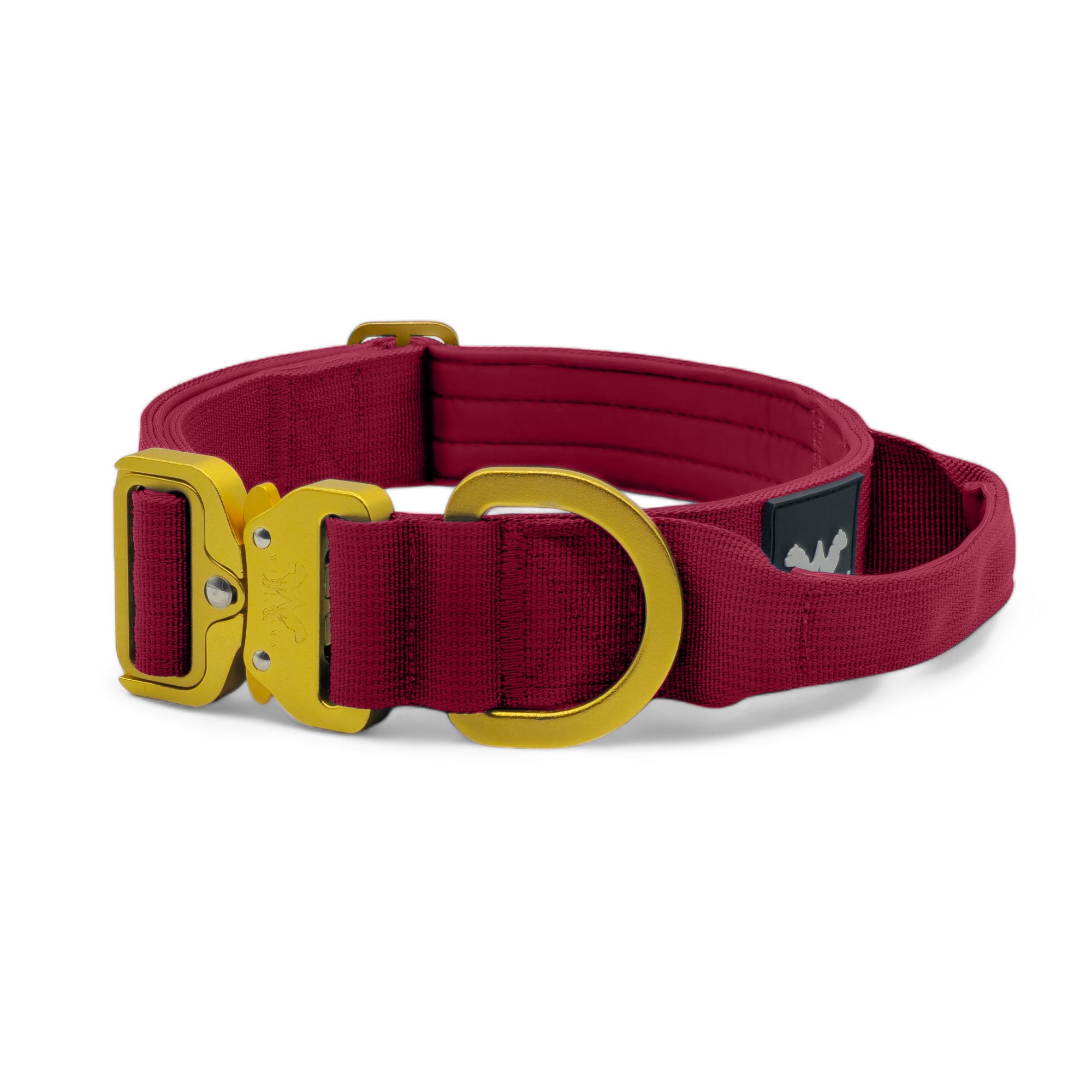 Light Tactical Collar 4CM Cherry Red | Quad Stitched Nylon Lightweight Gold Aluminium Buckle + D Ring Adjustable Collar With Handle