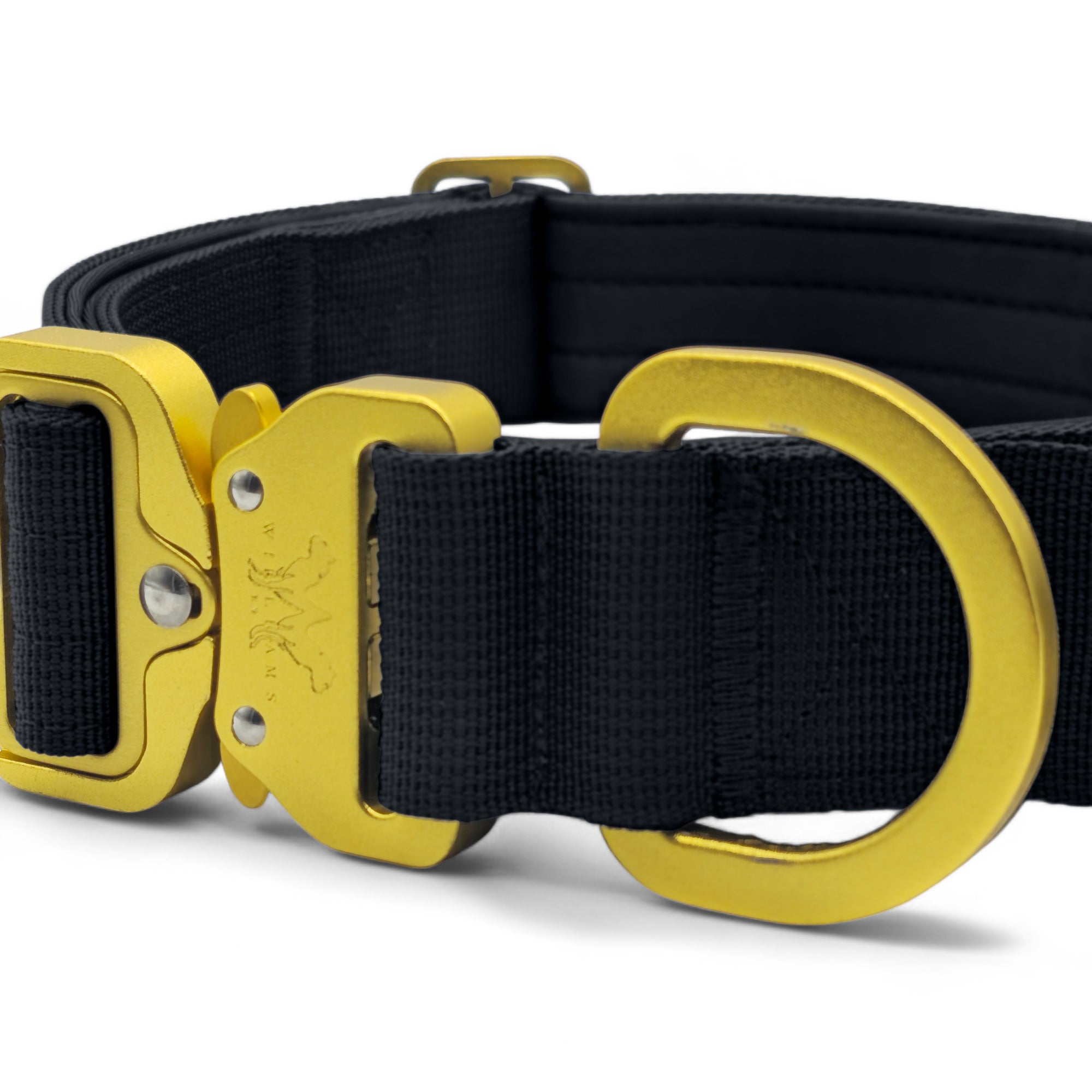 Light Tactical Collar 4CM Black | Quad Stitched Nylon Lightweight Gold Aluminium Buckle + D Ring Adjustable Collar With Handle