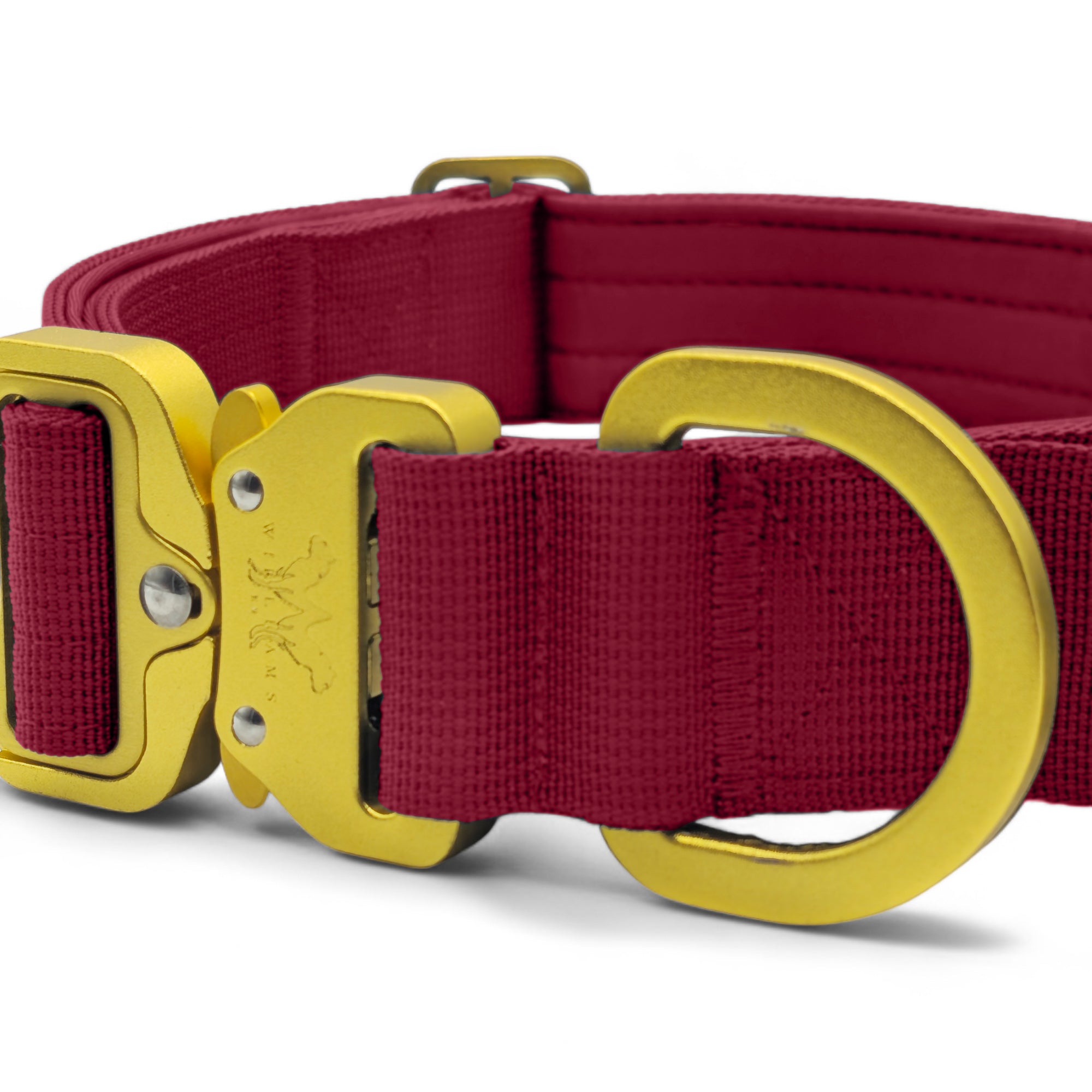 Light Tactical Collar 4CM Cherry Red | Quad Stitched Nylon Lightweight Gold Aluminium Buckle + D Ring Adjustable Collar With Handle