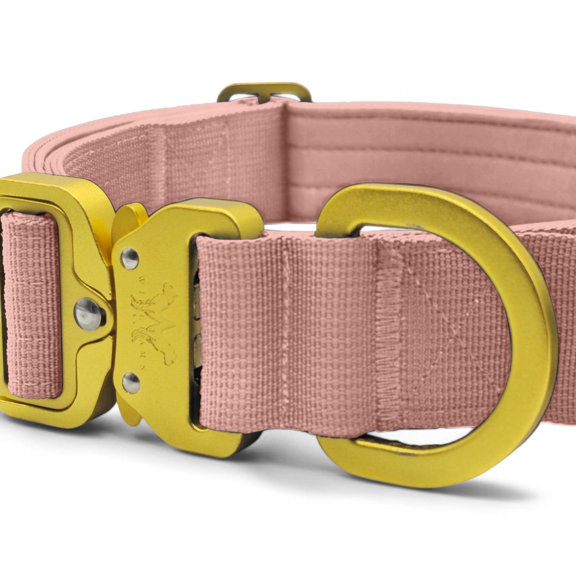 Light Tactical Collar 4CM Soft Pink | Quad Stitched Nylon Lightweight Gold Aluminium Buckle + D Ring Adjustable Collar With Handle