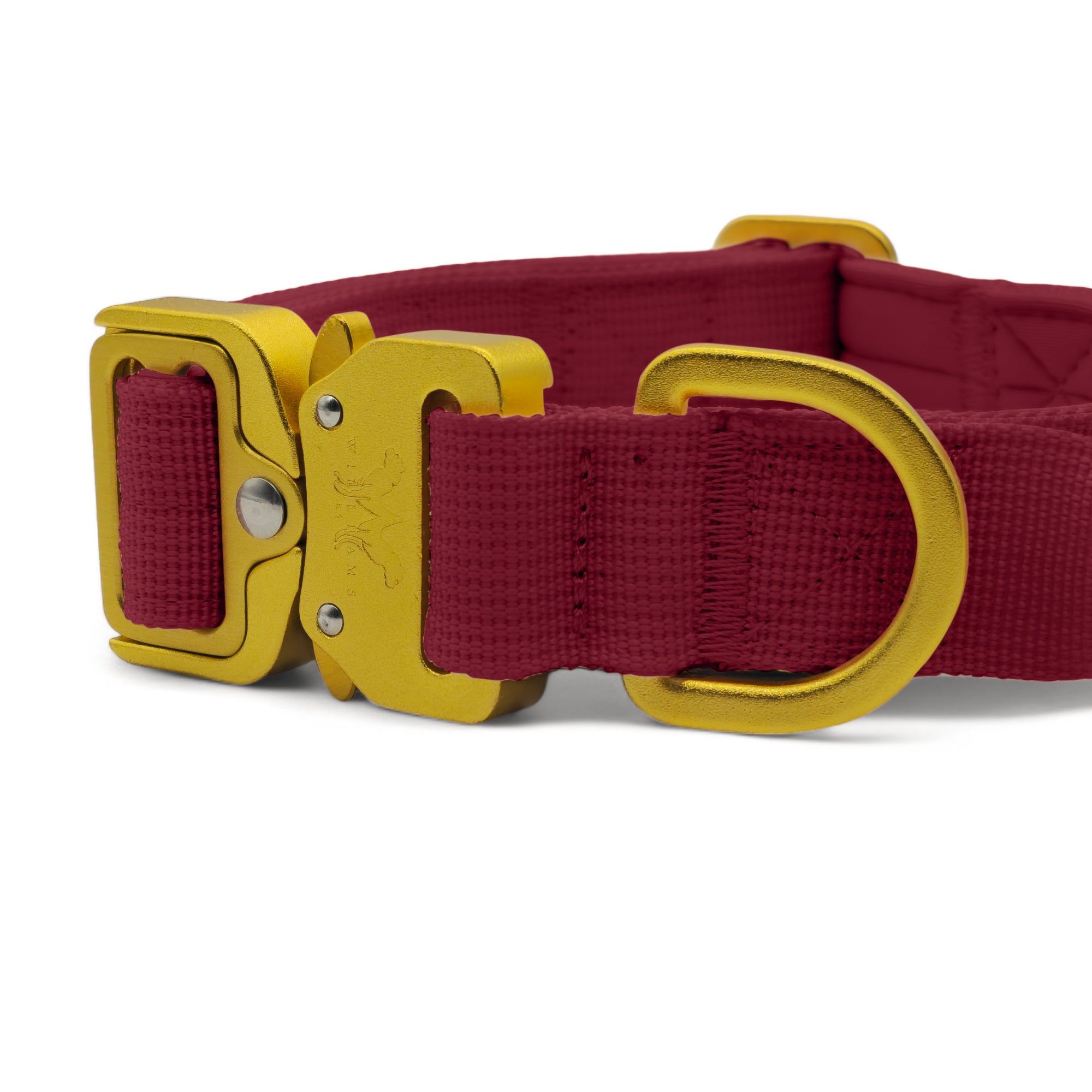 Light Tactical Collar 2.5CM Cherry Red | Triple Stitched Nylon Lightweight Gold Aluminium Buckle + D Ring Adjustable Collar With Handle