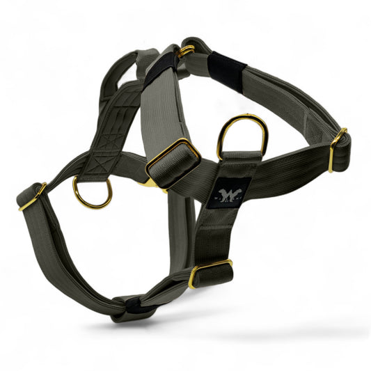 Anti-Pull Harness Khaki | Quad Stitched Nylon Adjustable With Control Handle