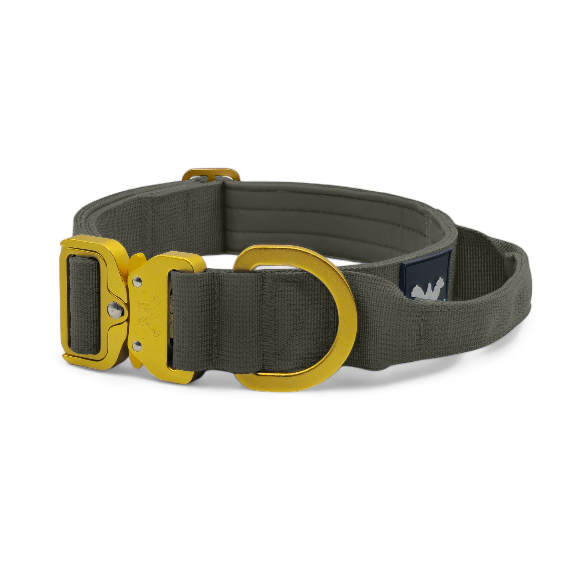 Light Tactical Collar 4CM Khaki | Quad Stitched Nylon Lightweight Gold Aluminium Buckle + D Ring Adjustable Collar With Handle