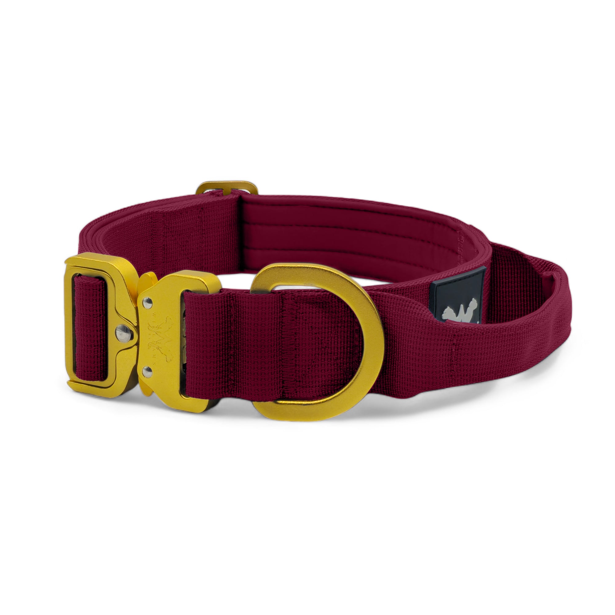 Light Tactical Collar 4CM Cherry Red | Quad Stitched Nylon Lightweight Gold Aluminium Buckle + D Ring Adjustable Collar With Handle