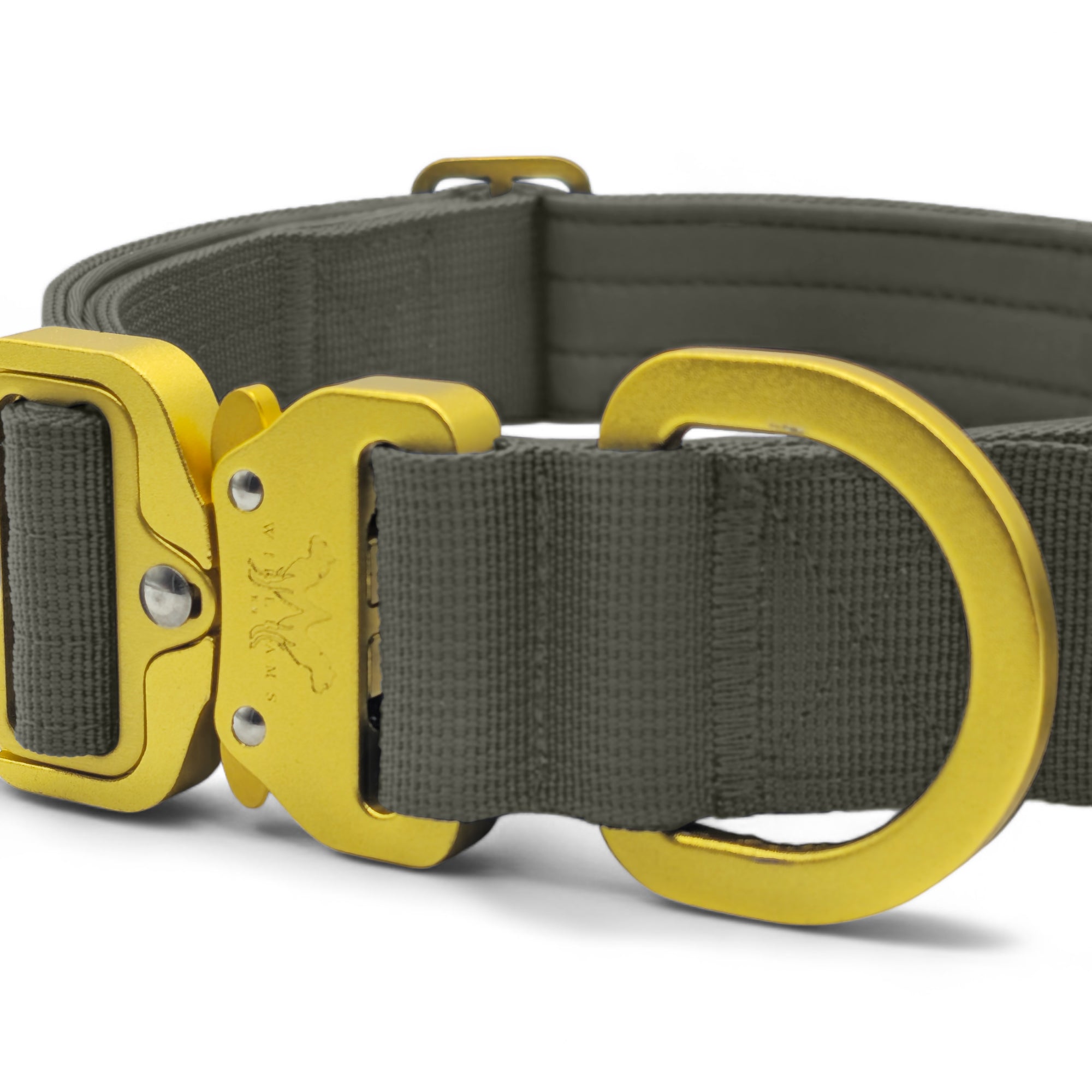 Light Tactical Collar 4CM Khaki | Quad Stitched Nylon Lightweight Gold Aluminium Buckle + D Ring Adjustable Collar With Handle