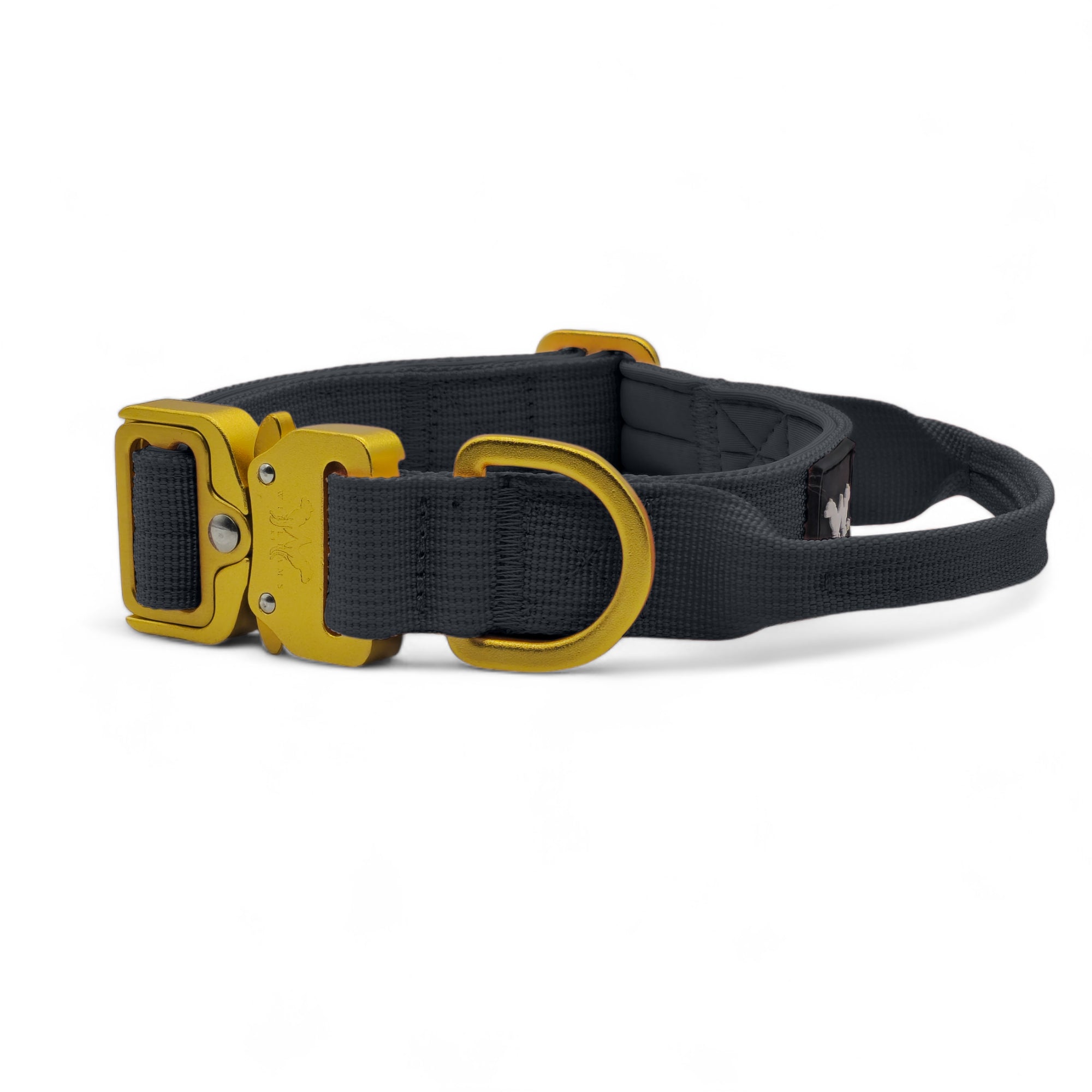 Light Tactical Collar 2.5CM Black | Triple Stitched Nylon Lightweight Gold Aluminium Buckle + D Ring Adjustable Collar With Handle