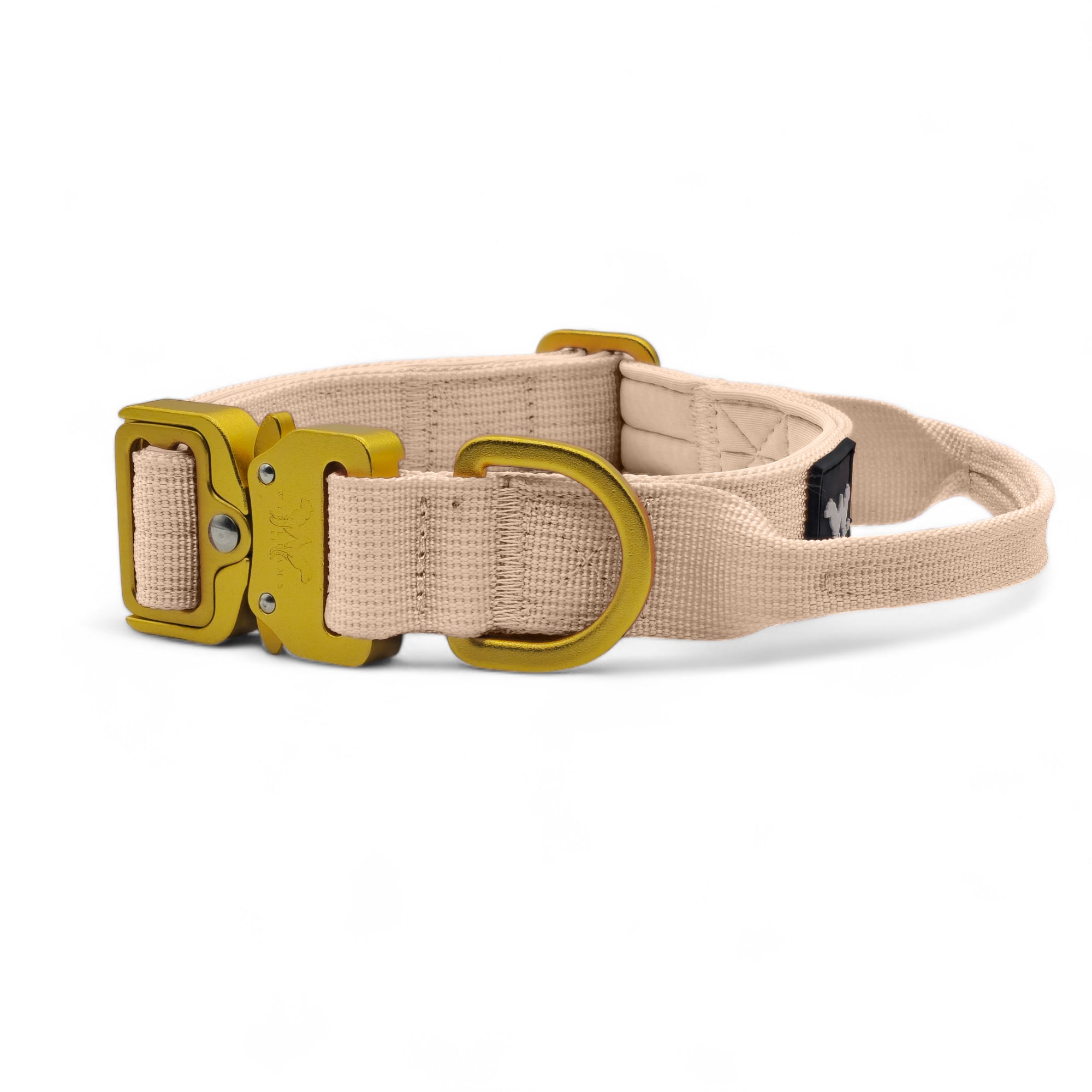 Light Tactical Collar 2.5CM Military Tan | Triple Stitched Nylon Lightweight Gold Aluminium Buckle + D Ring Adjustable Collar With Handle