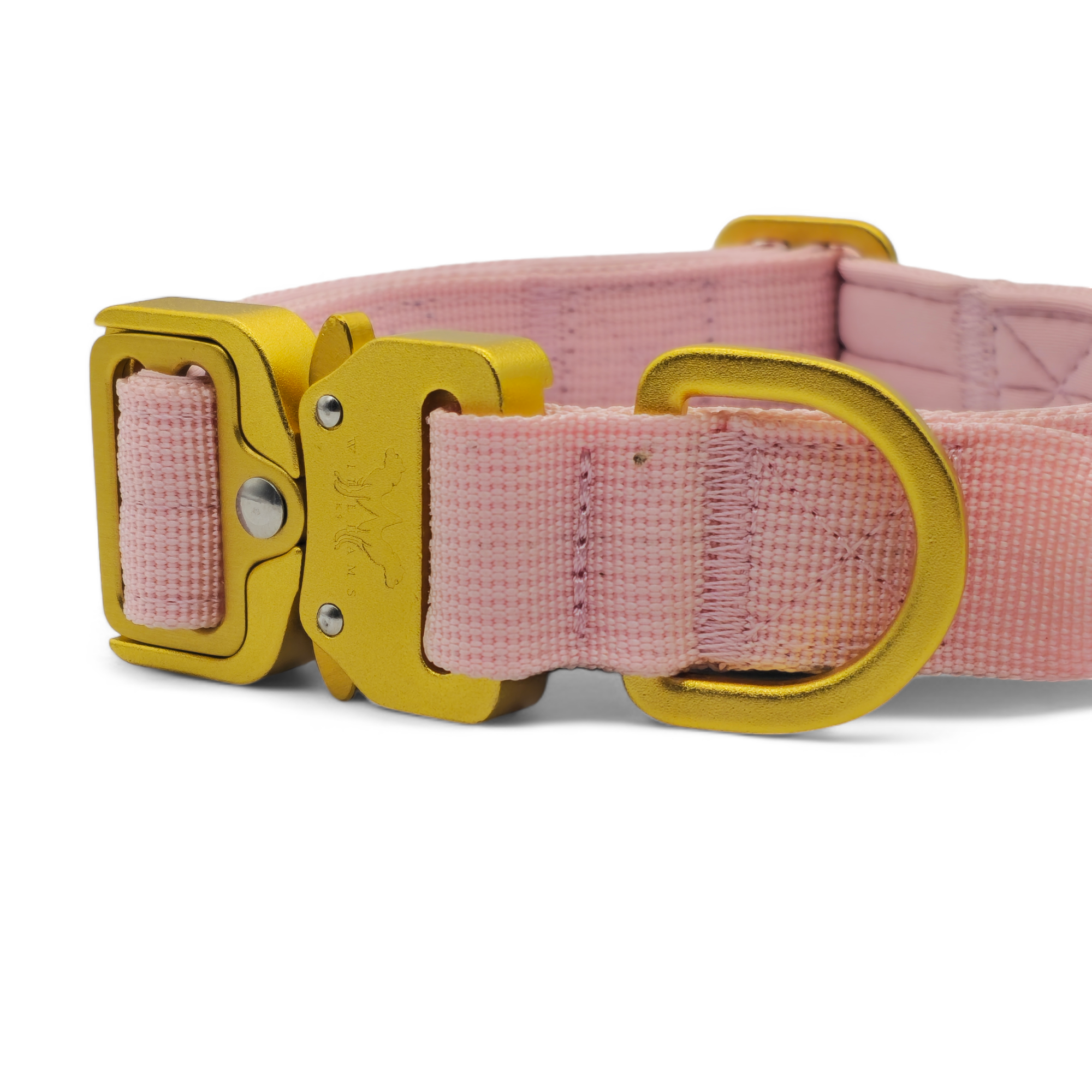 Light Tactical Collar 2.5CM Soft Pink | Triple Stitched Nylon Lightweight Gold Aluminium Buckle + D Ring Adjustable Collar With Handle