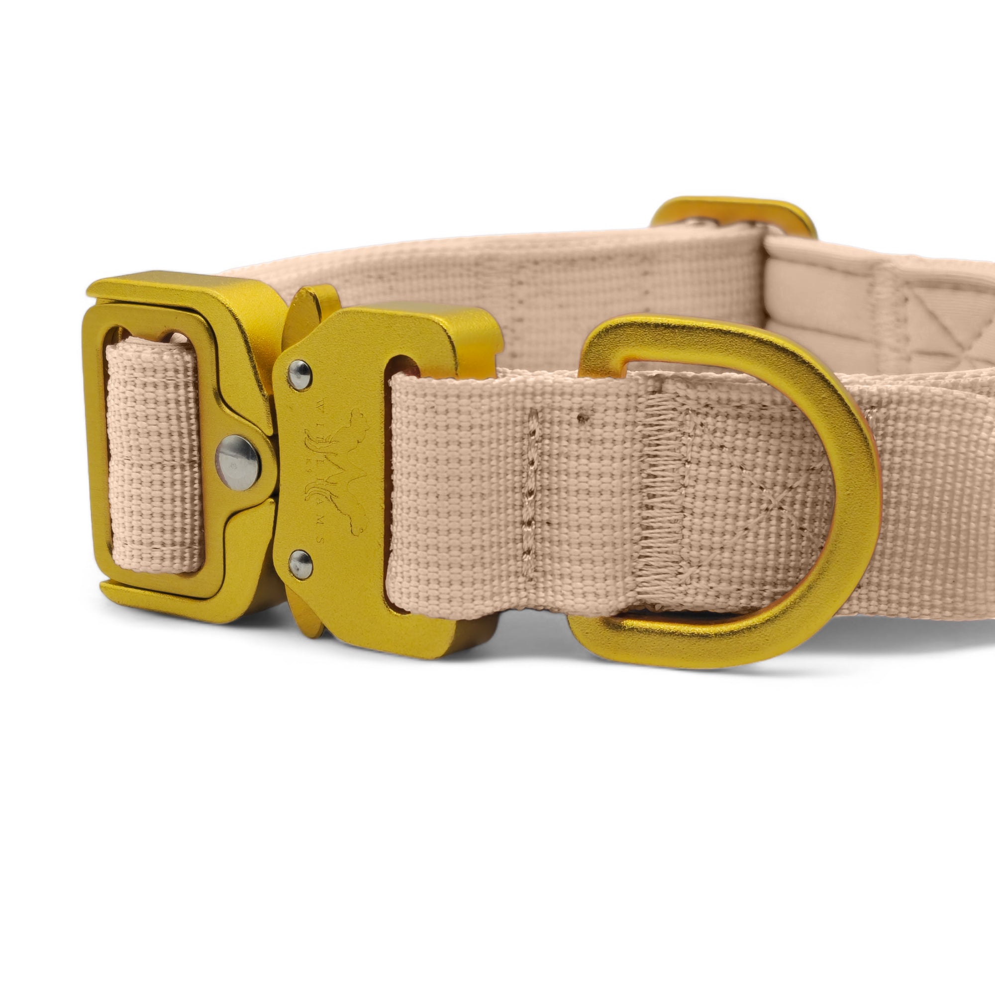 Light Tactical Collar 2.5CM Military Tan | Triple Stitched Nylon Lightweight Gold Aluminium Buckle + D Ring Adjustable Collar With Handle