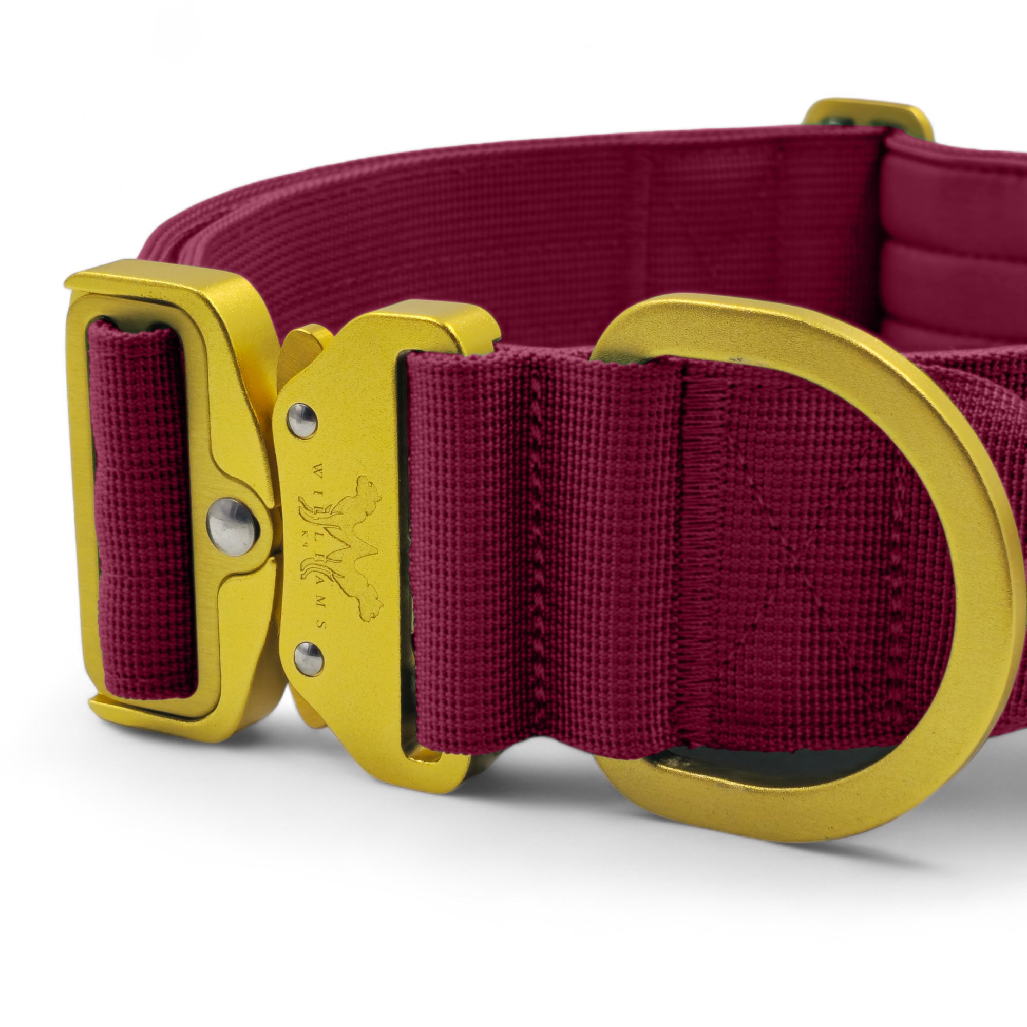 Light Tactical Collar 5CM Cherry Red | Quad Stitched Nylon Lightweight Gold Aluminium Buckle + D Ring Adjustable Collar With Handle