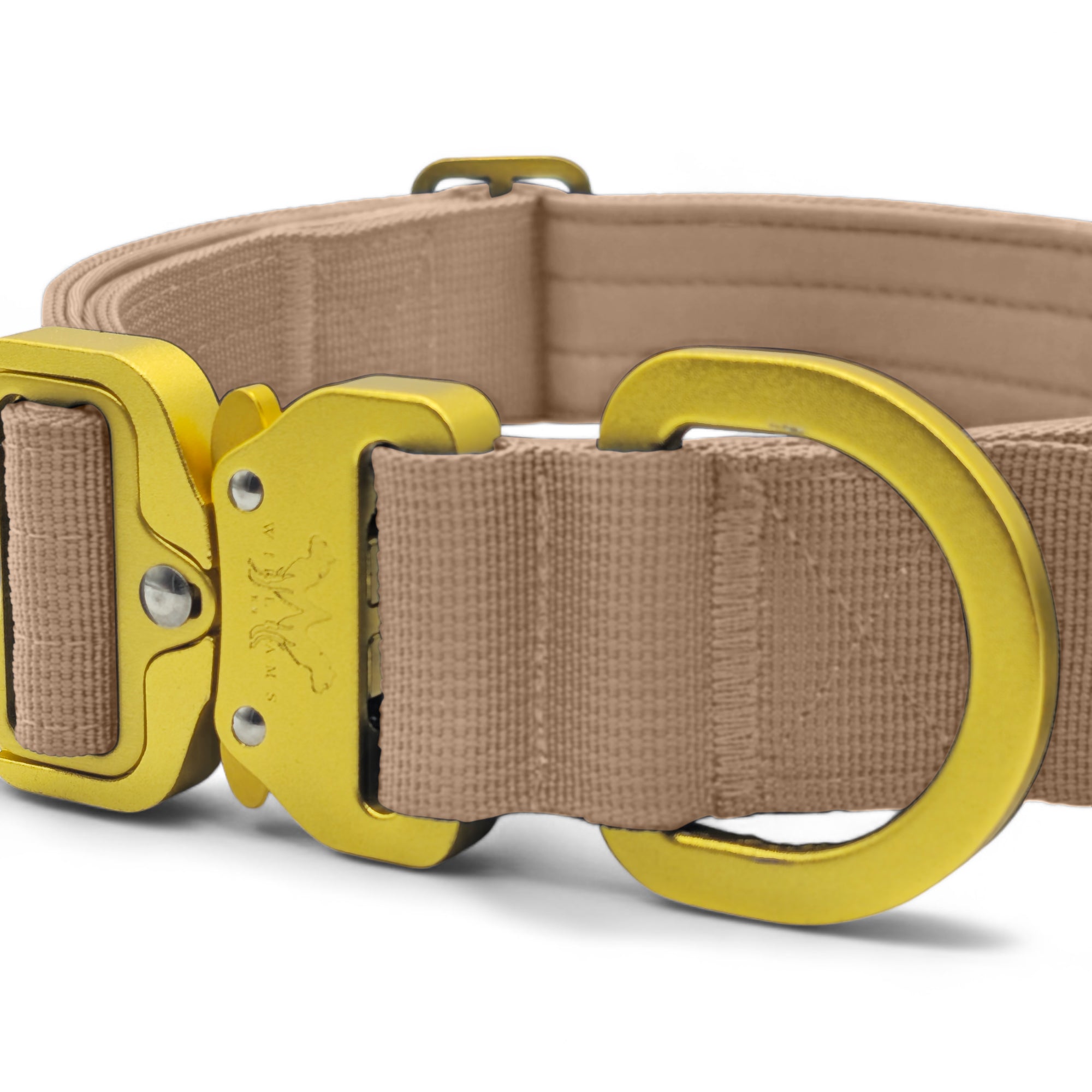 Light Tactical Collar 4CM Military Tan | Quad Stitched Nylon Lightweight Gold Aluminium Buckle + D Ring Adjustable Collar With Handle