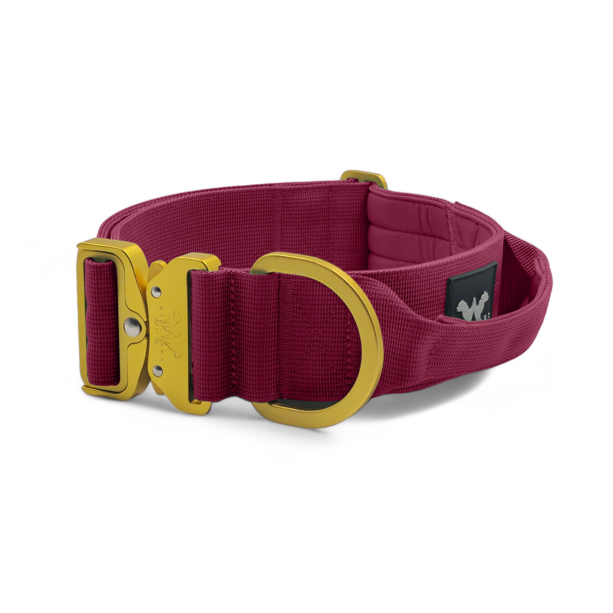 Light Tactical Collar 5CM Cherry Red | Quad Stitched Nylon Lightweight Gold Aluminium Buckle + D Ring Adjustable Collar With Handle